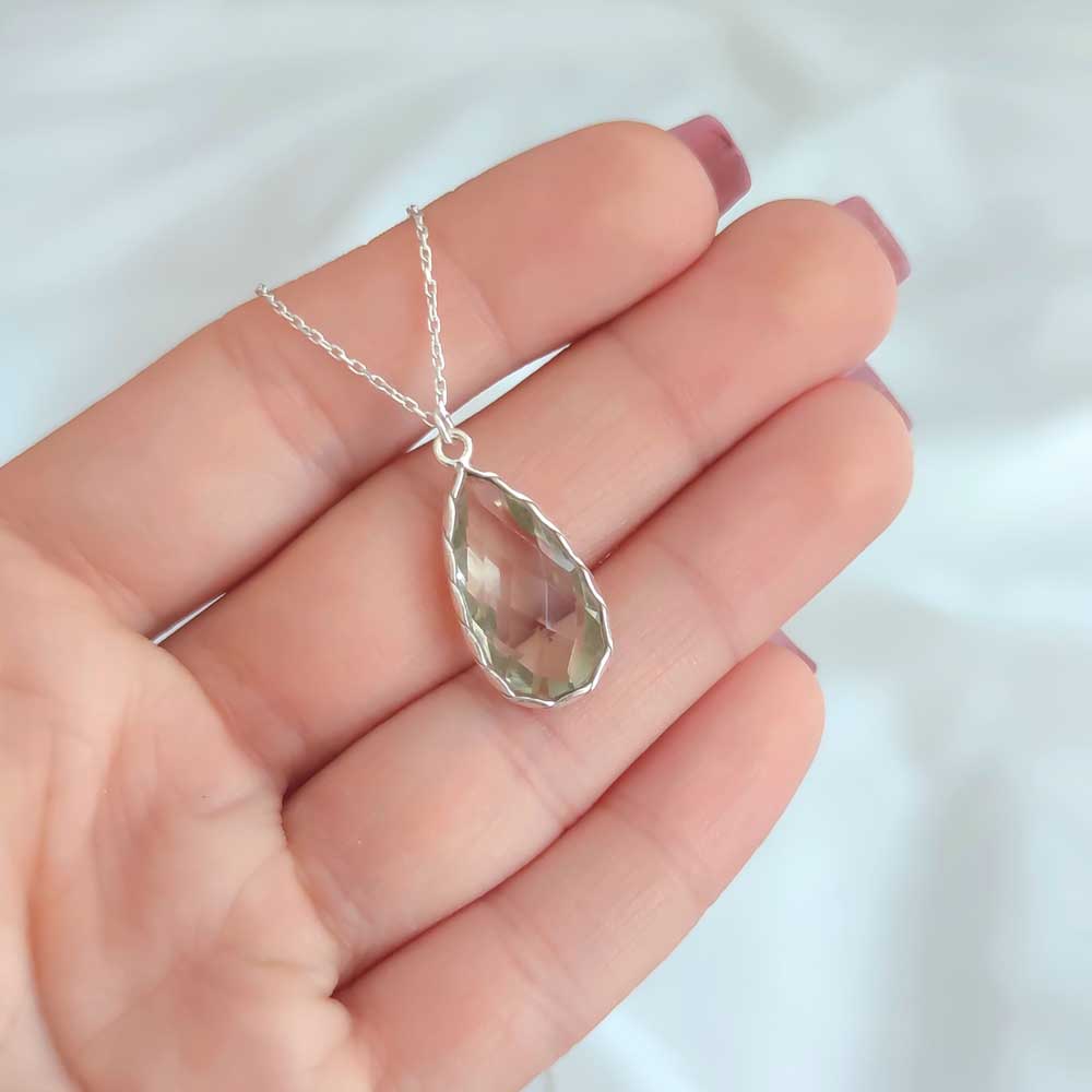 925 Silver Natural Green Amethyst Neklcace - No : 1000