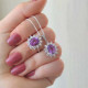 925 Silver Natural Amethyst Set ( Neklcace + Ring ) - Zircon Around - No: 9000