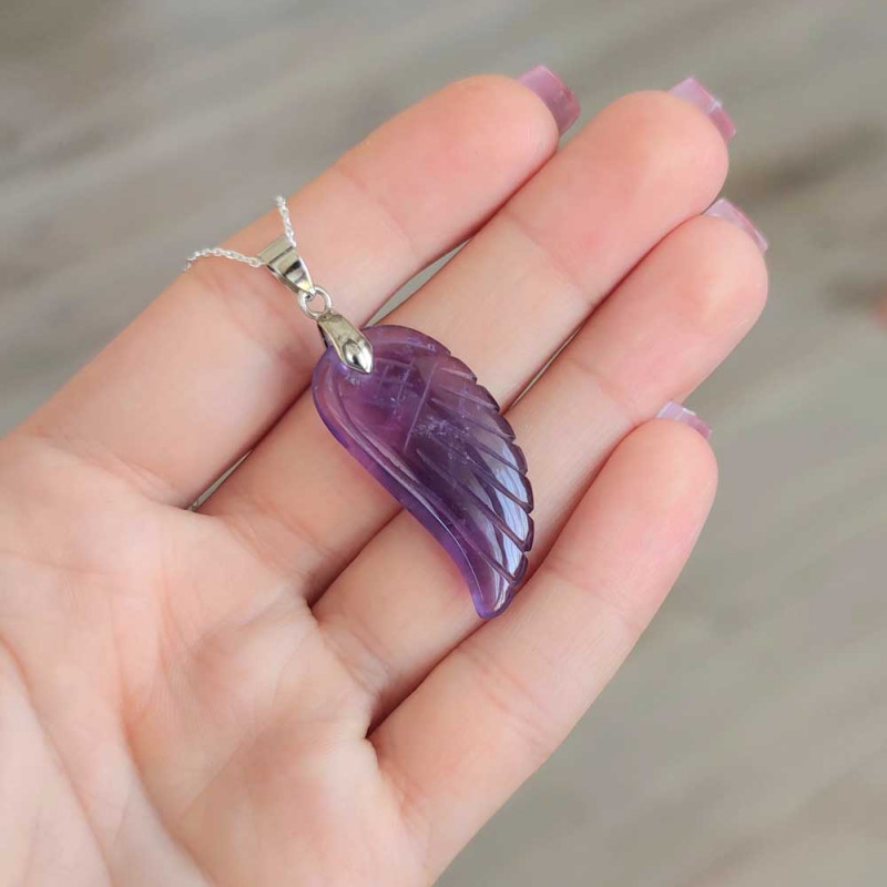 925 Silver Natural Amethyst Necklace - Wing of angels Model 2