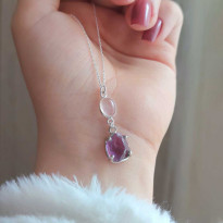 925 Sterling Silver Amethyst & Rose Quartz Stone Pendant - Raw Shape