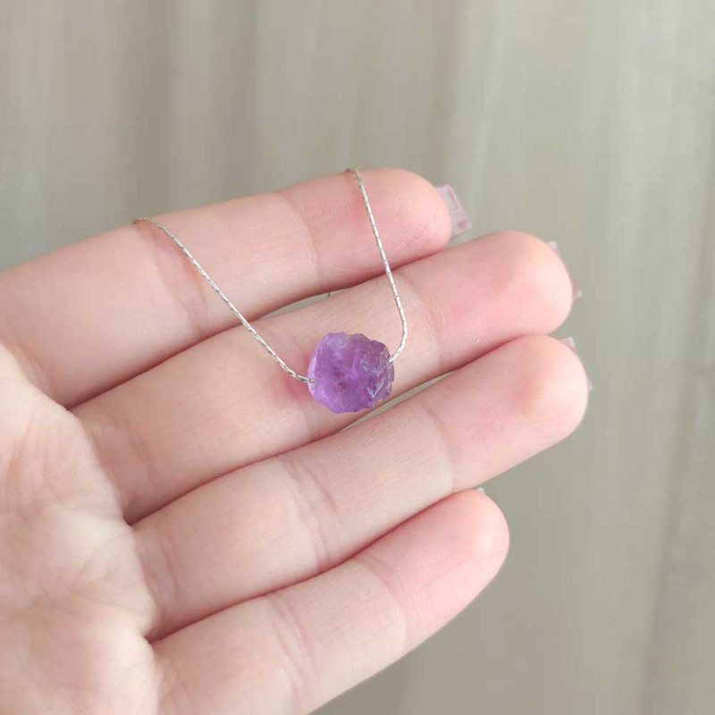 925 Silver Natural Amethyst Stone Pendant - Raw Shape