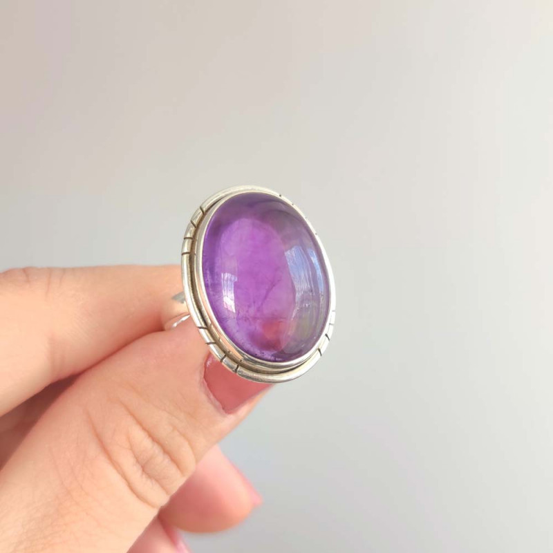 925 Silver Natural Amethyst Stone Ring