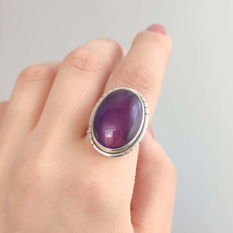 925 Silver Natural Amethyst Stone Ring