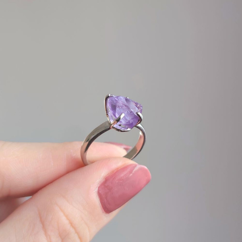 925 Silver Natural Amethyst Stone Ring - Ring - Raw Shape