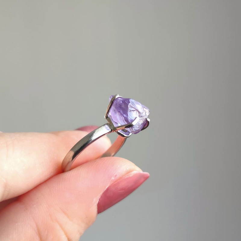 925 Silver Natural Amethyst Stone Ring - Ring - Raw Shape