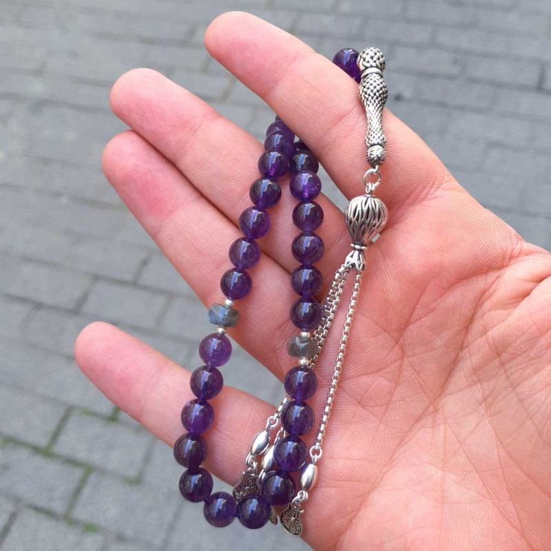 925 Silver Natural Amethyst & Labradorite Rosary