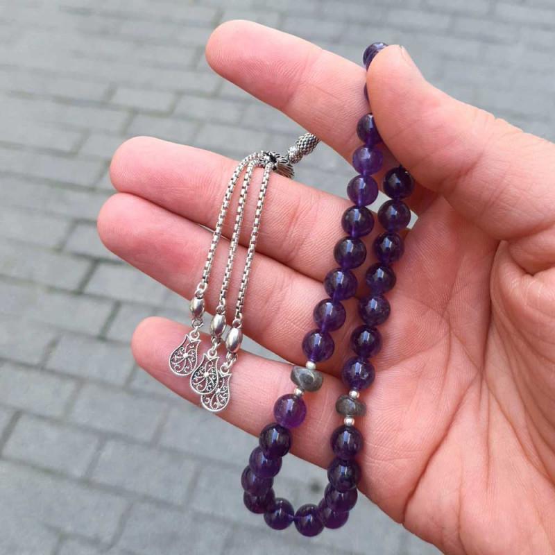 925 Silver Natural Amethyst & Labradorite Rosary