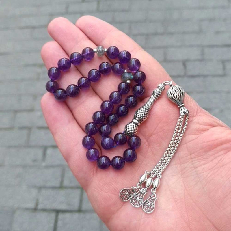 925 Silver Natural Amethyst & Labradorite Rosary