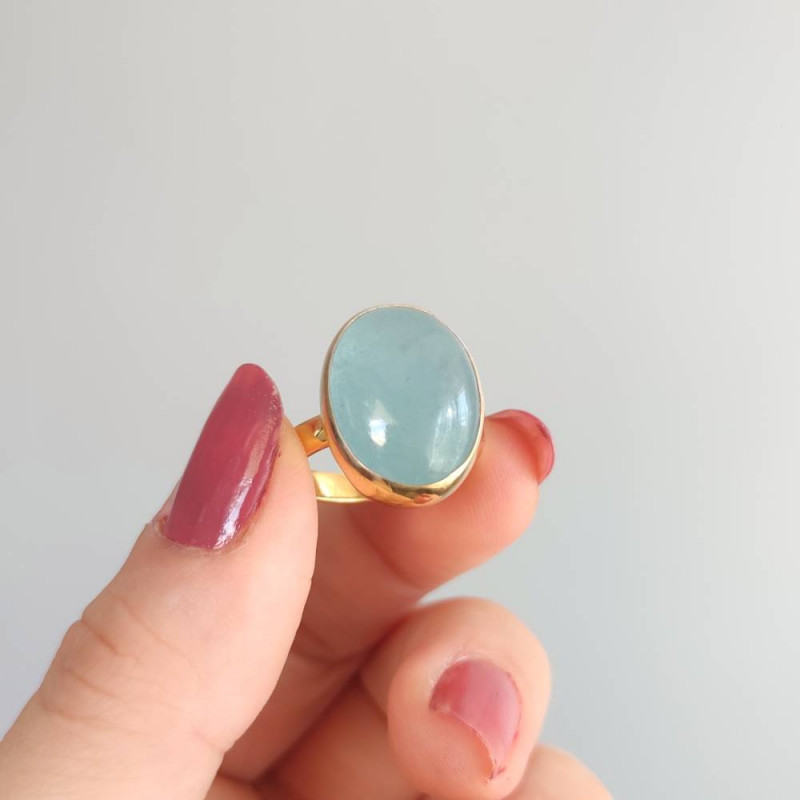 925 Silver Natural Aquamarine Stone Ring