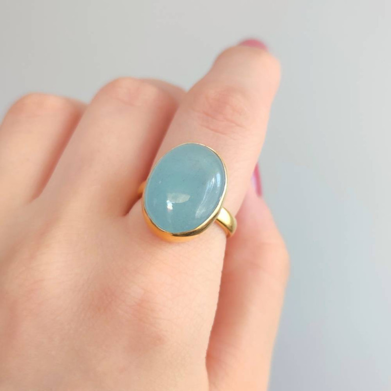 925 Silver Natural Aquamarine Stone Ring