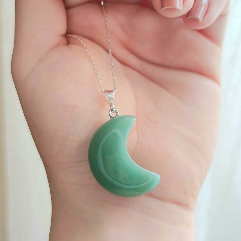 Natural Aventurine Stone Pendant - Crescent Shape