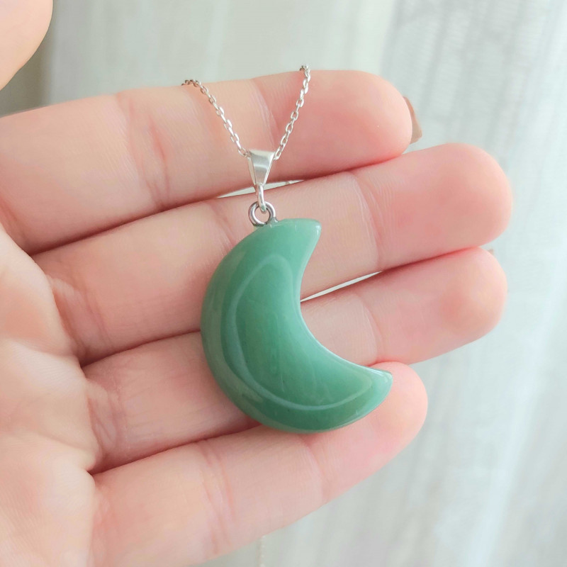 Natural Aventurine Stone Pendant - Crescent Shape