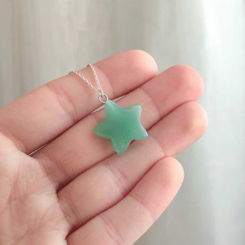 925 Sterling Silver Aventurine Stone Pendant - Star Shape