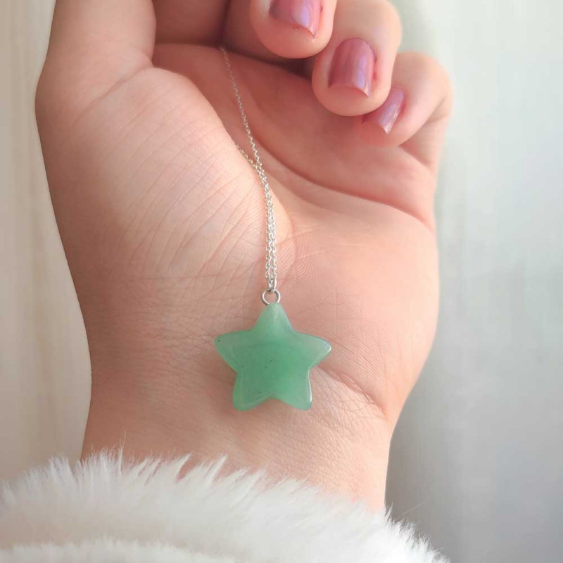 925 Sterling Silver Aventurine Stone Pendant - Star Shape