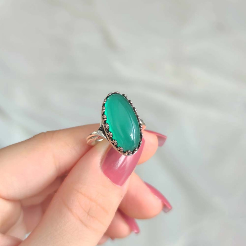 925 Sterling Silver Natural Aventurine Stone Ring - No : 3500