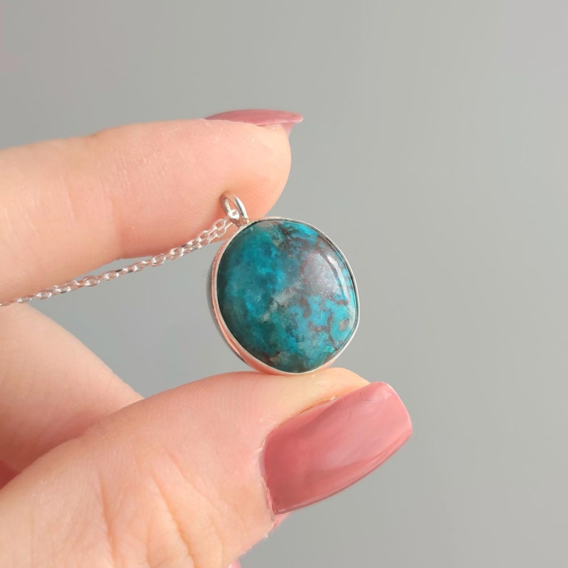 925 Silver Natural Chrysocolla Stone Pendant