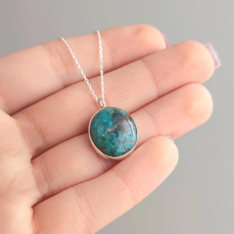 925 Silver Natural Chrysocolla Stone Pendant