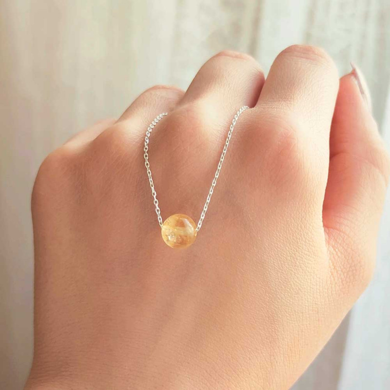 925 Sterling Silver Citrine Stone Pendant - Ball