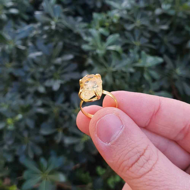 925 Sterling Silver Citrine Stone Ring - Raw Shape