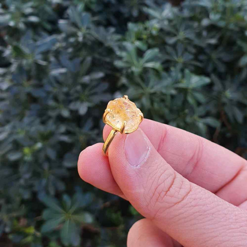 925 Sterling Silver Citrine Stone Ring - Raw Shape