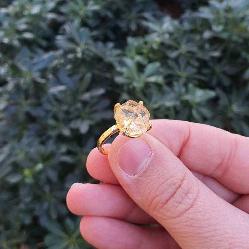 925 Sterling Silver Citrine Stone Ring - Raw Shape