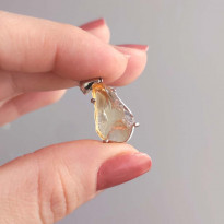 925 Sterling Silver Citrine Stone Pendant - Raw Shape