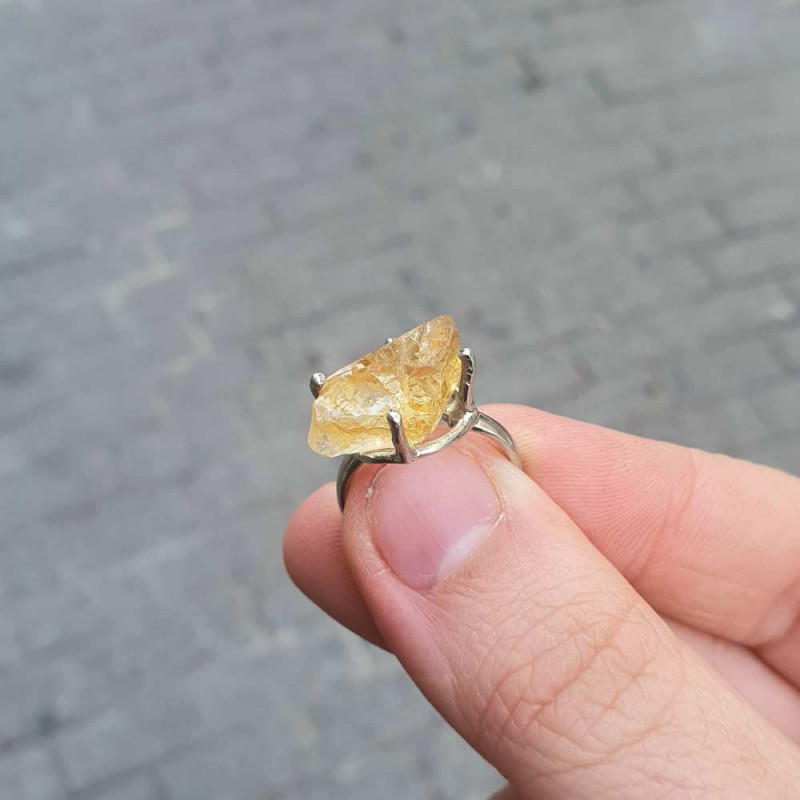 925 Sterling Silver Citrine Stone Ring - Raw Shape