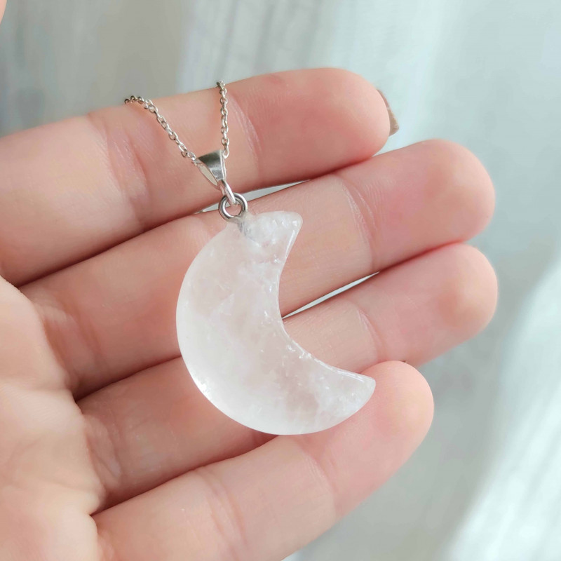 Natural Crystal Quartz Pendant - Crescent Shape