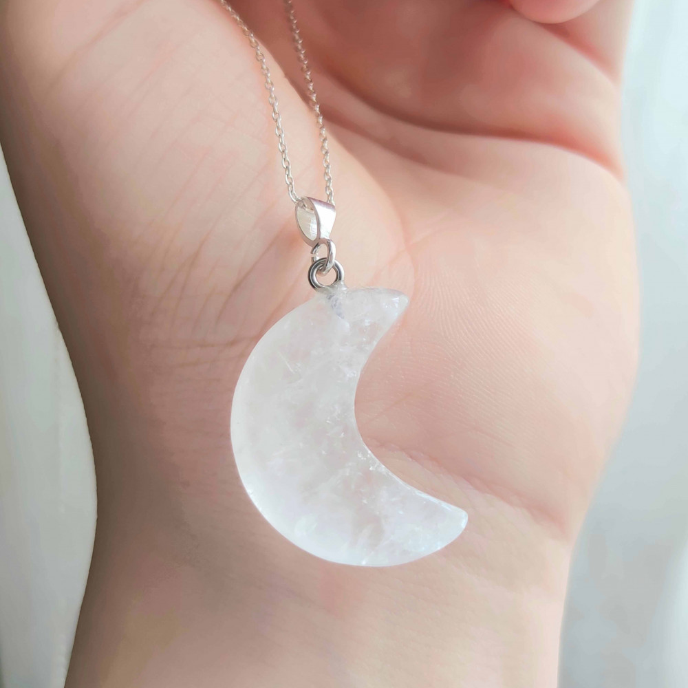 Natural Crystal Quartz Pendant - Crescent Shape