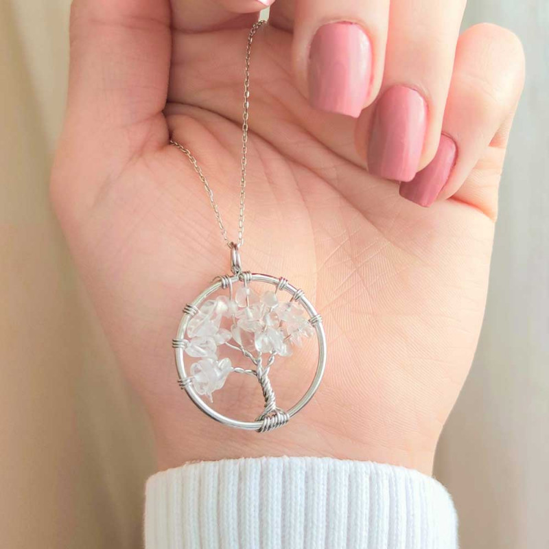 Natural Crystal Quartz Pendant - Tree Of life