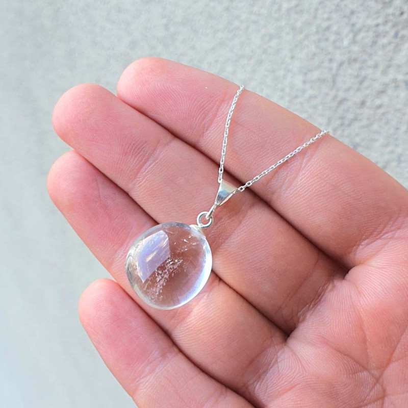 925 Silver Natural Crystal Quartz Pendant - Natural Shape