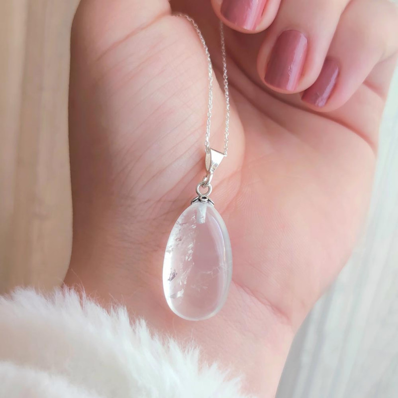 925 Silver Natural Crystal Quartz Pendant - Drop Natural Shape