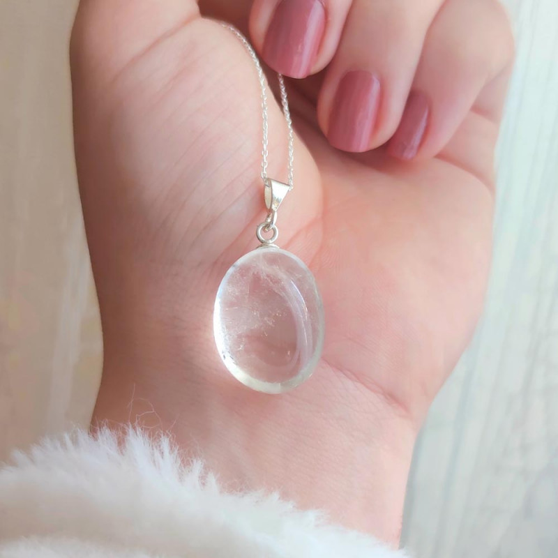 925 Silver Natural Crystal Quartz Pendant - Natural Shape