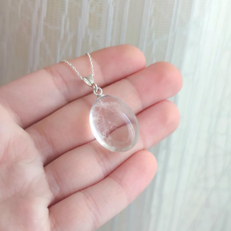 925 Silver Natural Crystal Quartz Pendant - Natural Shape