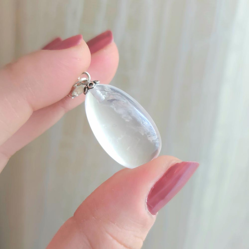 925 Silver Natural Crystal Quartz Pendant - Drop Natural Shape