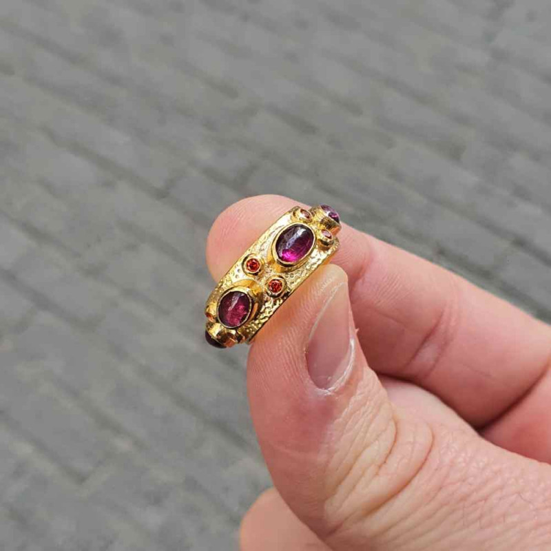 925 Silver Natural Garnet Stone Ring - No:6600