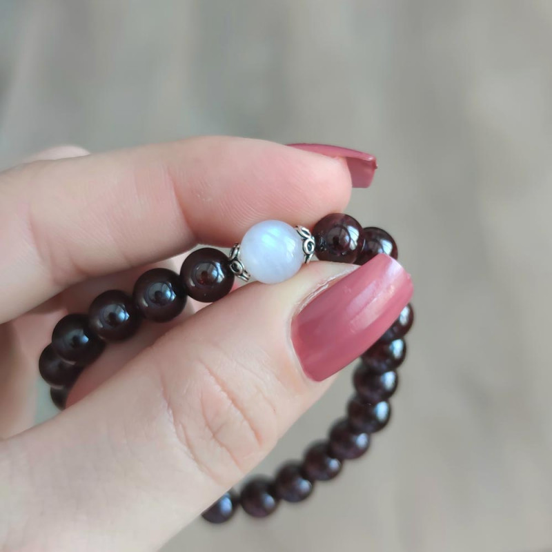 Multi Stone Bracelet ,  Natural Garnet & Moonstone Bracelet