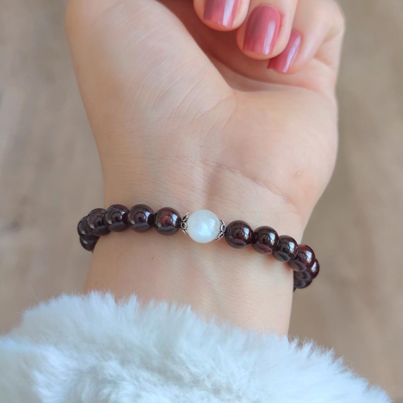 Multi Stone Bracelet ,  Natural Garnet & Moonstone Bracelet