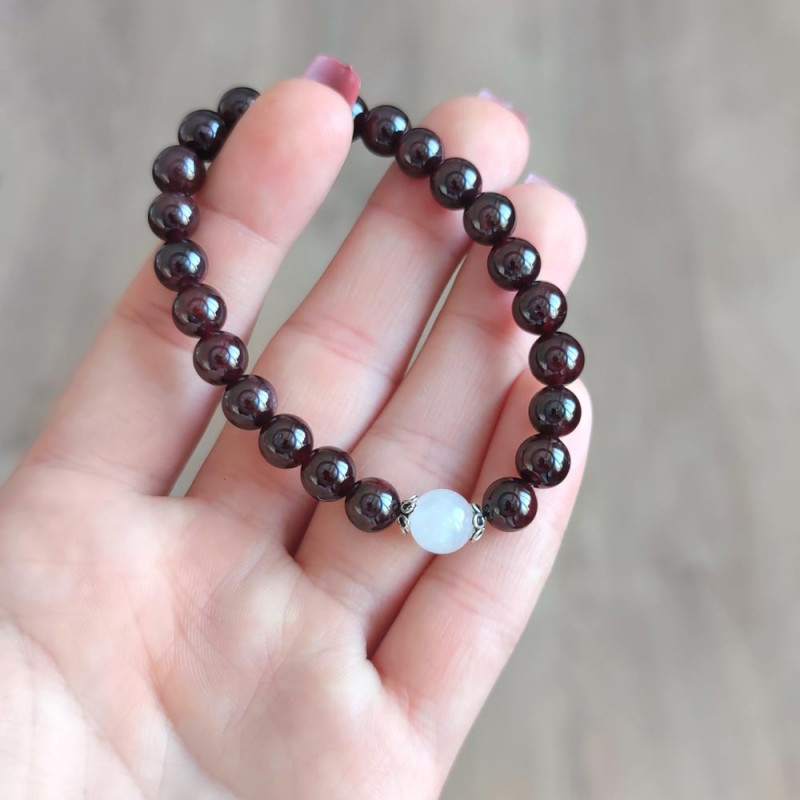 Multi Stone Bracelet ,  Natural Garnet & Moonstone Bracelet