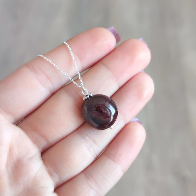 925 Silver Natural Garnet  Stone Pendant