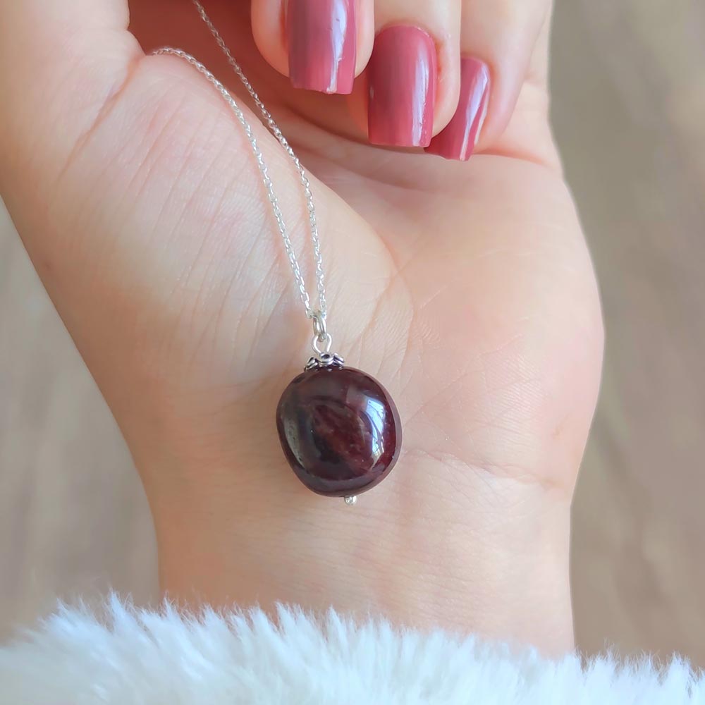 925 Silver Natural Garnet  Stone Pendant