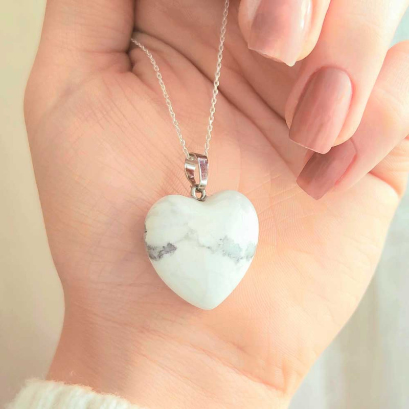 Natural Howlite Stone Pendant - Heart of Love