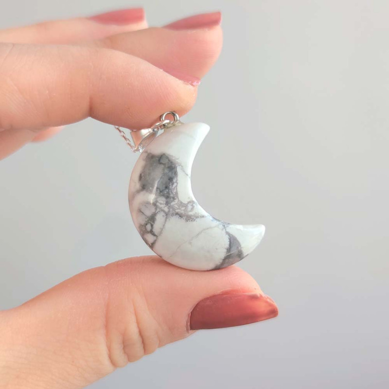 Natural Howlite Stone Pendant - Crescent Shape