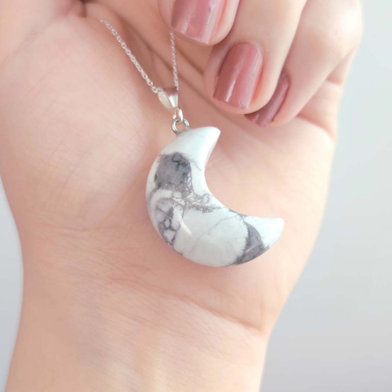 Natural Howlite Stone Pendant - Crescent Shape