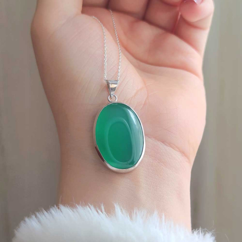 925 Sterling Silver Green Jade Pendant