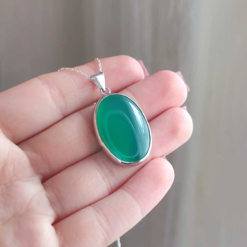 925 Sterling Silver Green Jade Pendant