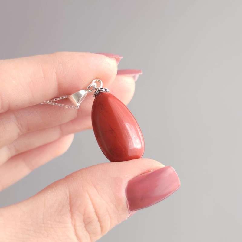 925 Sterling Silver Natural Red Jasper Pendant - Drop Natural Shape