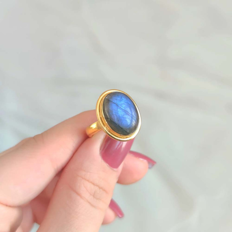 925 Silver Labradorite Stone Ring - No : 1100