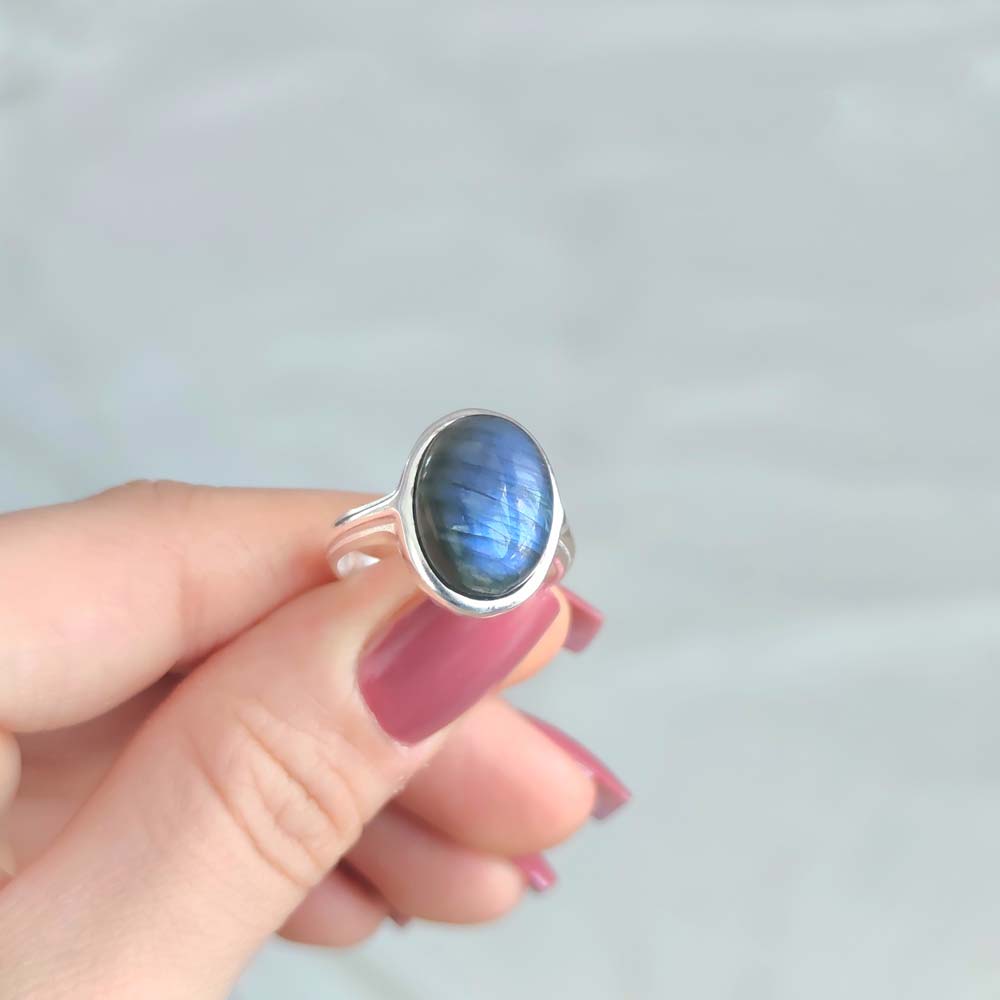 925 Silver Labradorite Stone Ring - No : 1100