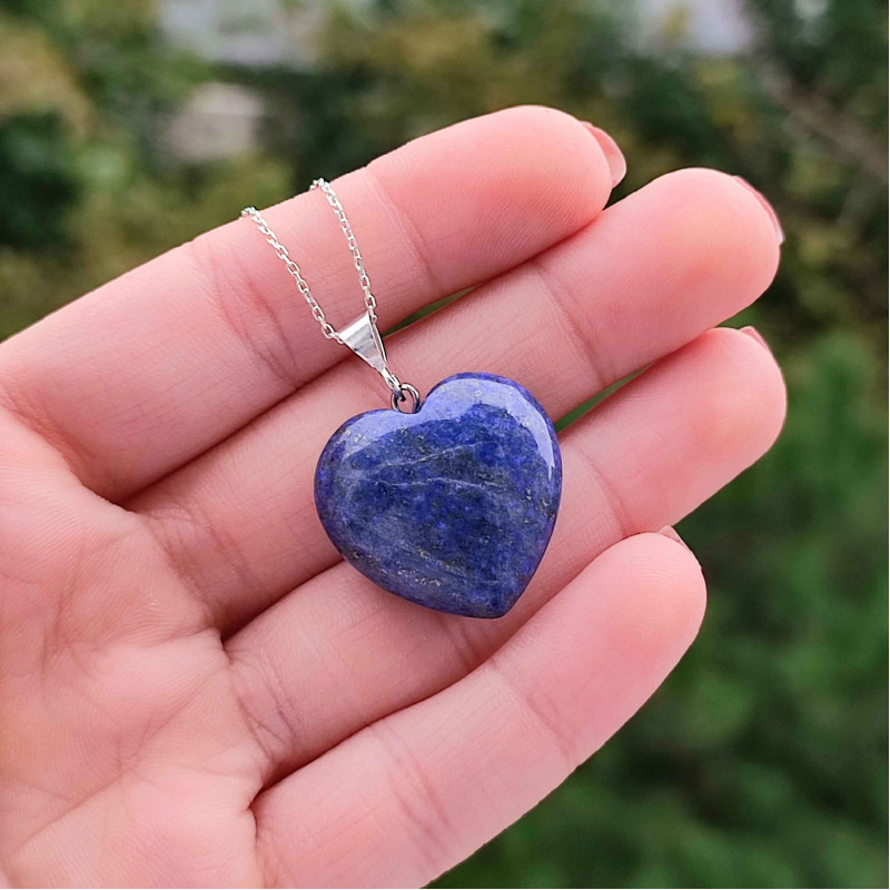 925 Silver Natural Lapis Lazuli Pendant -  Heart of Love Size 2